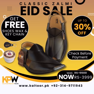 KPW Classic Zalmi Peshawari Chappal Shine Black Color